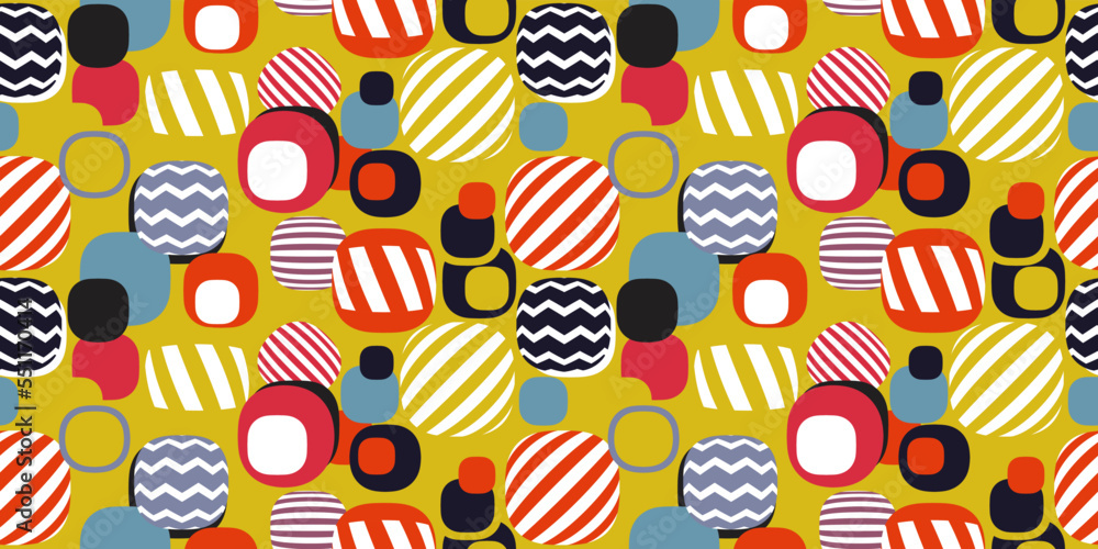 Poster round colored and abstract shapes. striped circles, suitable for textile or wallpaper. seamless patt