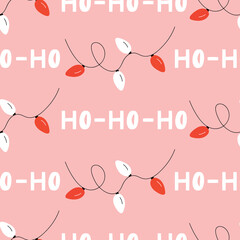 Cute winter Christmas ho ho ho pattern in cartoon style in vector. Design for winter decoration interior, print posters, greeting card, business banner, wrapping. 