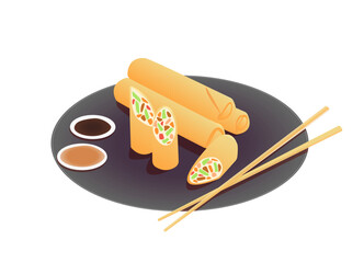 Spring roll, Chinese food, Asian food, vector illustration, isolated, on the white background