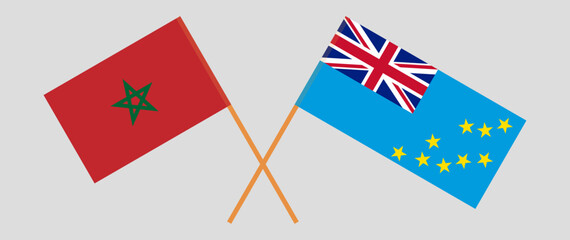 Obraz na płótnie Canvas Crossed flags of Morocco and Tuvalu. Official colors. Correct proportion