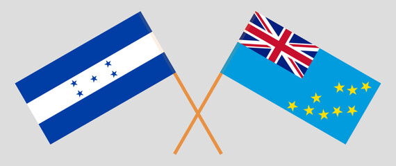 Crossed flags of Honduras and Tuvalu. Official colors. Correct proportion