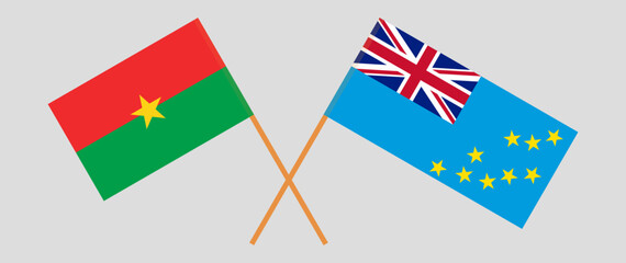 Crossed flags of Burkina Faso and Tuvalu. Official colors. Correct proportion