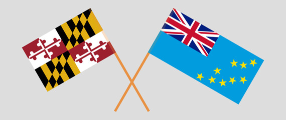 Crossed flags of the State of Maryland and Tuvalu. Official colors. Correct proportion