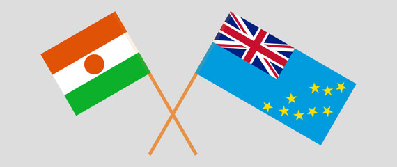 Crossed flags of Niger and Tuvalu. Official colors. Correct proportion