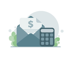 Business envelope , document. Accounting and auditing, calculations.  Vector illustration