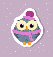 Cartoon baby owl sticker design in vector