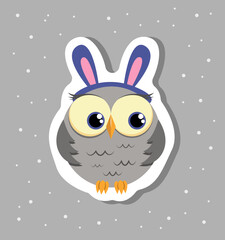 Cute cartoon owl vector sticker design