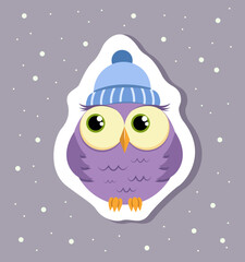 Cartoon owl vector sticker for nursery room