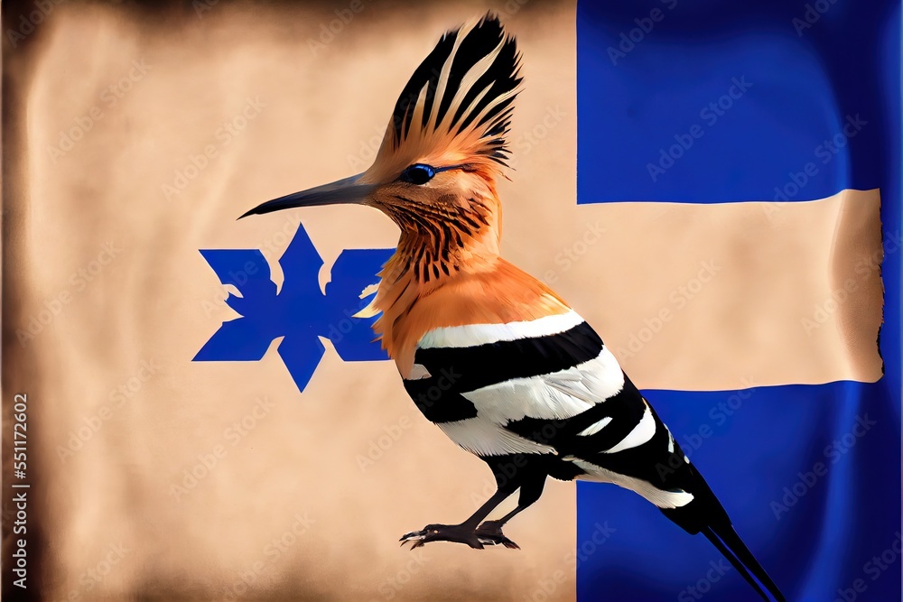 Poster  a bird with a flag of the country of finland in the background of a picture of a bird with a flag of the country of finland in the background of the country of finland. Generative AI