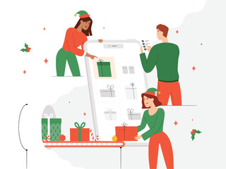 Merry Christmas Tree Happy New Year Celebration Postcard Website illustration