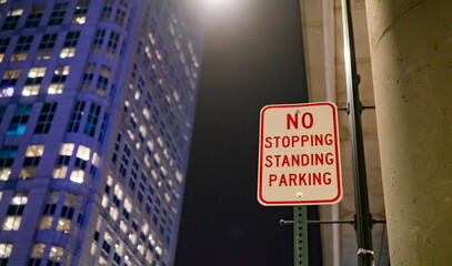 No stopping, standing, parking - warning sign in USA