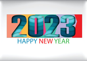 2023 happy new year.Paper cut 2023 word for new year festival.card,happy,Vector concept luxury designs and new year celebration.