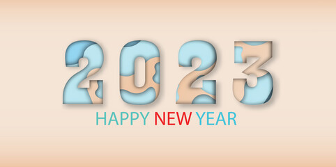 2023 happy new year.Paper cut 2023 word for new year festival.card,happy,Vector concept luxury designs and new year celebration.