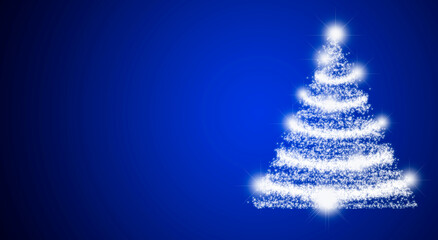 Fondo navideño azul con árbol de navidad iluminado.