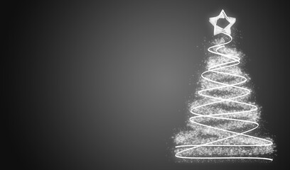 Fondo navideño gris con árbol de navidad iluminado.