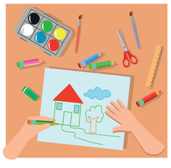 Set of different types handmade crafts. Painting, origami, candles making