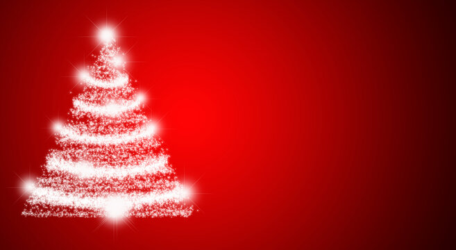 Fondo navideño rojo con árbol de navidad iluminado.