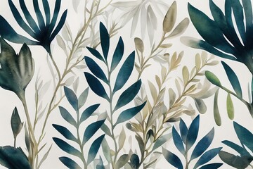 motif de feuilles végétales en aquarelle sur fond blanc