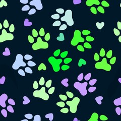 Fototapeta na wymiar Cartoon animals seamless footprints dog cat pattern for wrapping paper and fabrics and linens and kids clothes