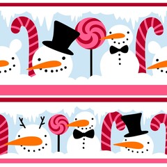 Winter seamless snowman and snowflakes pattern for Christmas wrapping paper and kids notebooks