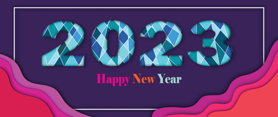 2023 happy new year.Paper cut 2023 word for new year festival.card,happy,Vector concept luxury designs and new year celebration.