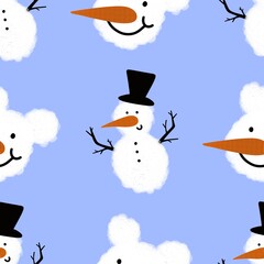 Winter seamless snowman and snowflakes pattern for Christmas wrapping paper and kids notebooks