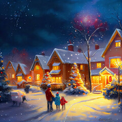 Obraz premium Family Gathering for Christmas Holiday Greeting Card