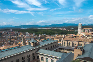 top view of the old town of Girona.  Catalonia.  Historical architecture.