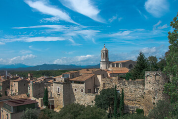 Fototapeta na wymiar top view of the old town of Girona. Catalonia. Historical architecture.