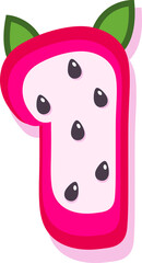 Dragon fruit style alphabet text, namber 1