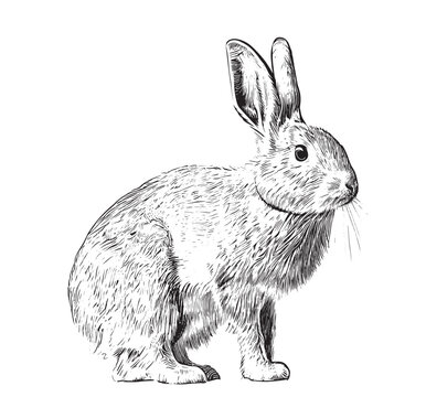 Rabbit sitting sketch engraving hand drawn Vector illustration 