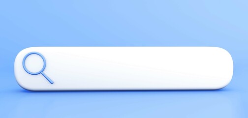 Search Or Magnifying Glass in Blank, Search Bar Over Blue Background, Panoramic image with space for text. 3D Rendering, 