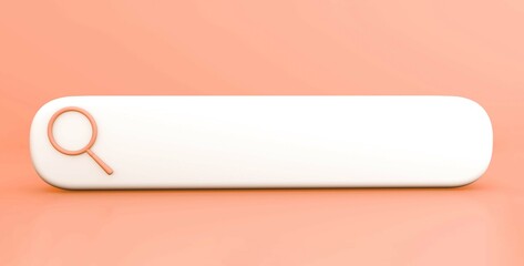 Search Or Magnifying Glass in Blank, Search Bar Over Orange Background, Panoramic image with space for text. 3D Rendering, 