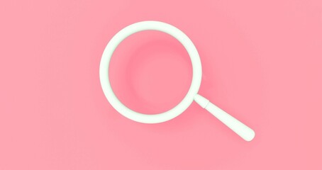 White Magnify on Pink Background, Copy Space. 3D rendering.
