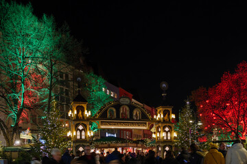 Night atmosphere in front of beautiful arched entrance of Weihnachtsmarkt, Christmas Market in...