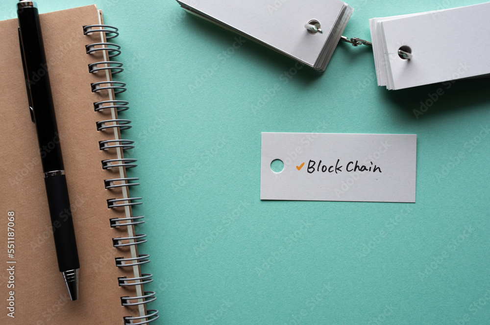 Poster there is word card with the word blockchain. it is a web3 related term.