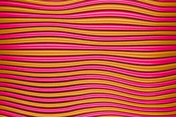 Abstract background of viva magenta and golden glossy tubes. 3d rendering