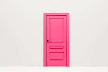 Abstract door viva magenta colored on white wall. 3d rendering