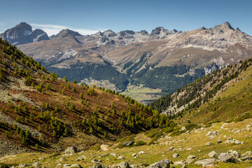 Dramatic landscape of swiss alps in upper Engadine, Graubunden, Switzerland