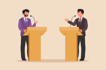 Fototapeta premium Politicians delivering speech during election period for presidential election. Voting concept. Colored flat graphic vector illustration. 