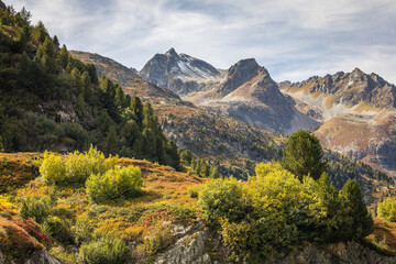 Dramatic landscape of swiss alps in upper Engadine, Graubunden, Switzerland