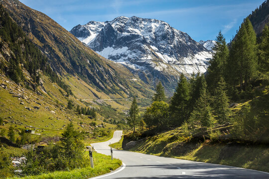 Grimsel and Furka mountain pass, dramatic road with swiss alps, Switzerland