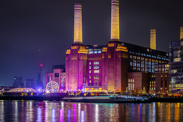 View of Battersea Power station during Christmas time in London