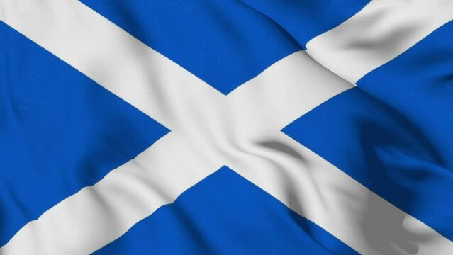 4K Ultra Hd 3840x2160. A beautiful view of Scotland flag video. 3D flag waving seamless loop video animation.