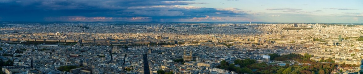 Fototapeta na wymiar Aerial panorama of Paris architecture overlooking Notre Dame 