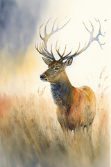 Majestic Monarch stag in the Scottish long grass