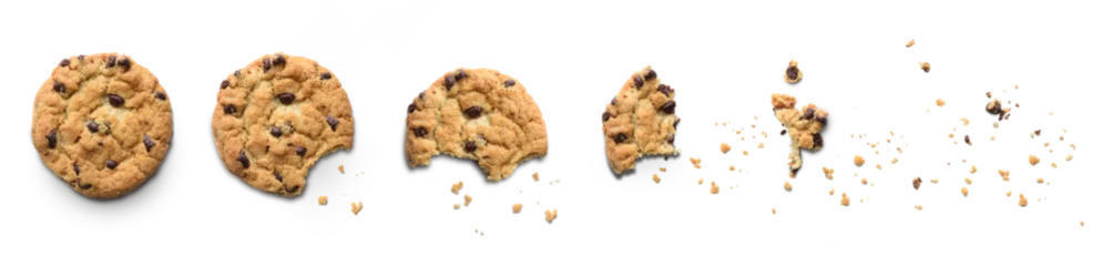 Foto op Plexiglas Steps of chocolate chip cookie being devoured © chones