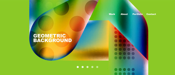 Glassmorphism landing page background template. Colorful glass shapes with metallic effect abstract composition for wallpaper, banner, background