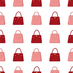 Pattern of pink and burgundy bag on white