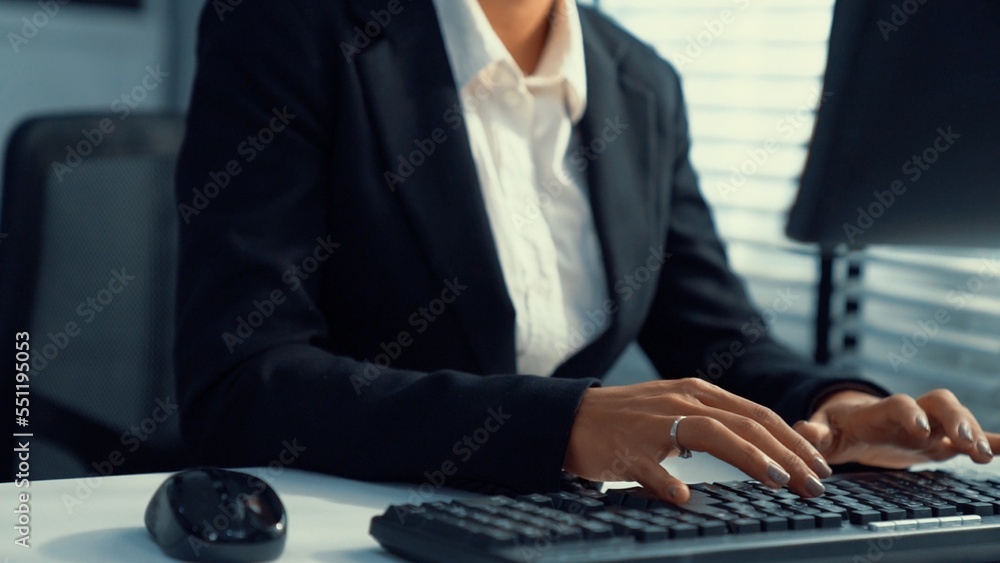 Aufkleber Competent female operator working on computer and talking with clients. Concept relevant to both call centers and customer service offices.